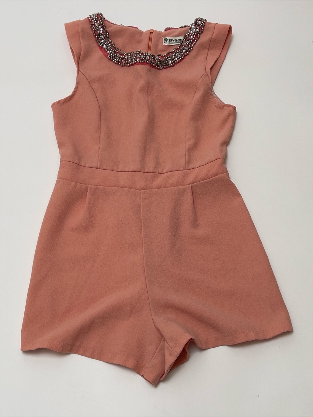 Coral Sleeveless Romper with Embellished Collar Size S